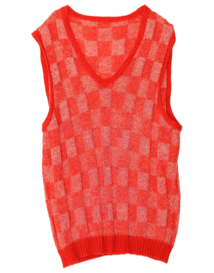 Vintage Damen Longline Weste Tank Top UK 14 Mittelrot Geometrisch