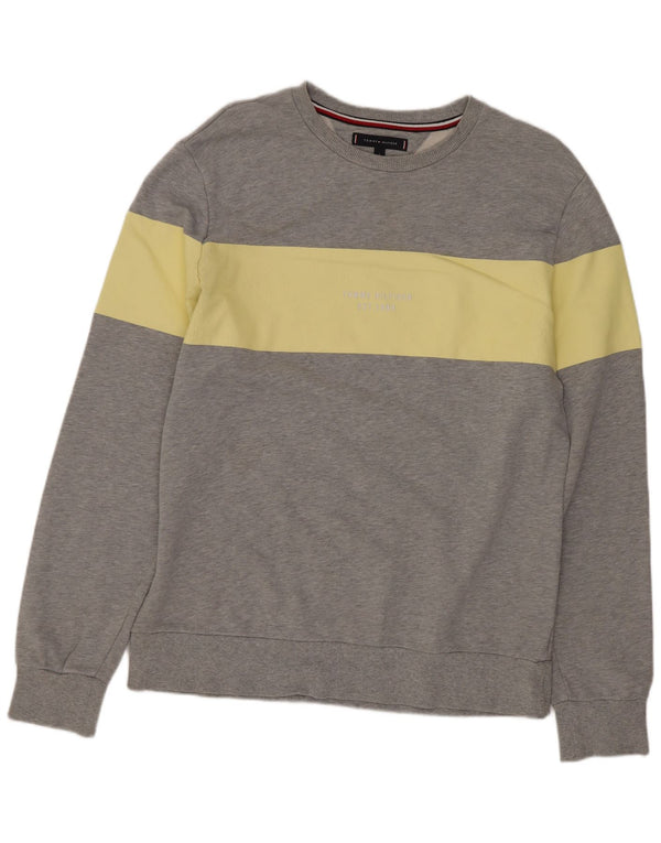Tommy Hilfiger Mens Sweatshirt Jumper Large Grey Colourblock Cotton