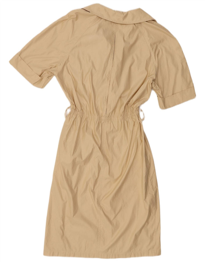 Vintage Damen Kurzarm-Pullover-Hemdkleid UK 14 Medium Beige