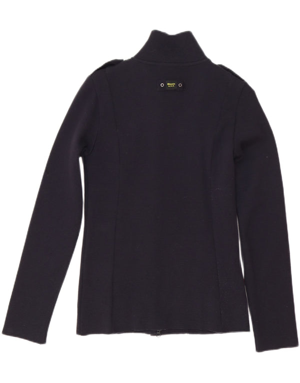 Blauer Damen-Cardigan-Pullover UK 10 Small Marineblaue Wolle