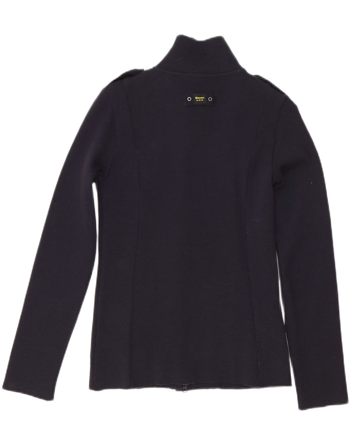 Blauer Damen-Cardigan-Pullover UK 10 Small Marineblaue Wolle