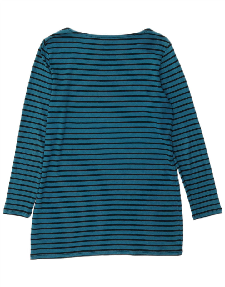 Marks & Spencer Damen Top Langarm UK 12 Mittelblau gestreift Baumwolle