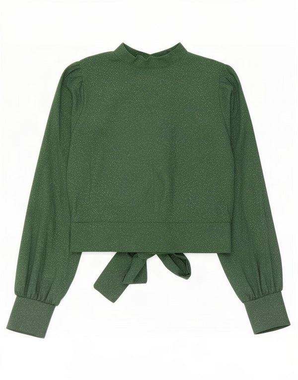 Vintage Damen Crop Shirt Bluse UK 10 Small Grün Polyester
