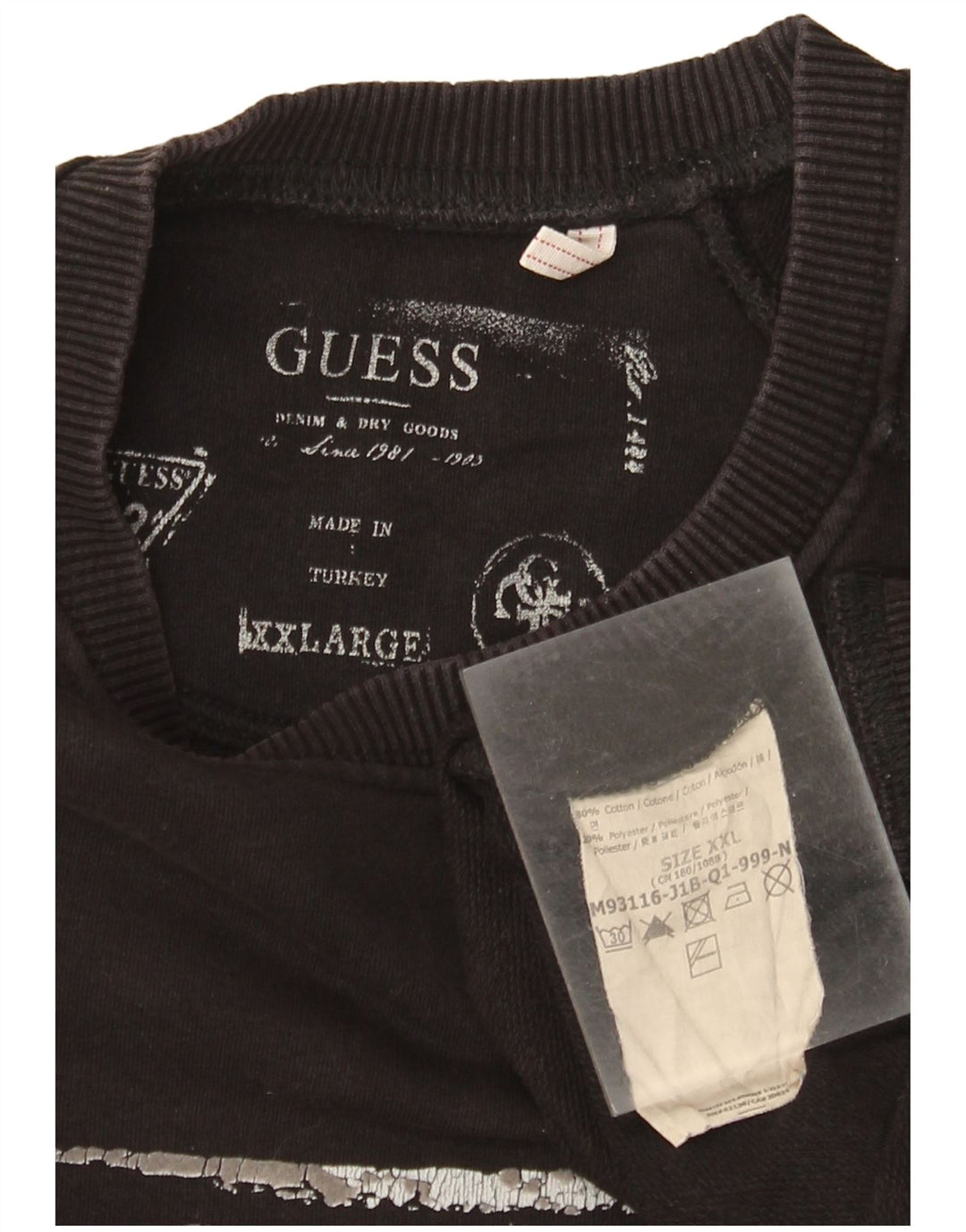 Guess Herren-Sweatshirt mit Grafik, 2XL, schwarze Baumwolle