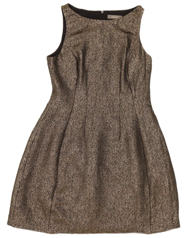 Oasis Damen Ärmelloses A-Linien-Kleid UK 12 Medium Gold Polyester