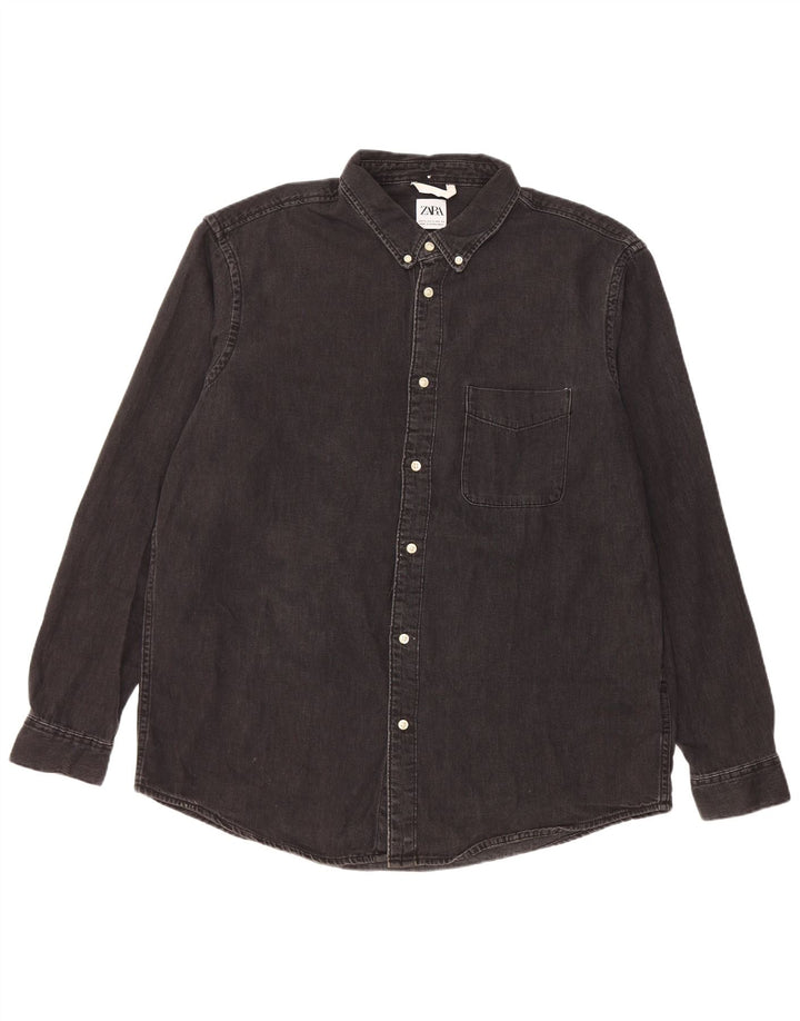 Zara Herren Jeanshemd XL Schwarz Baumwolle