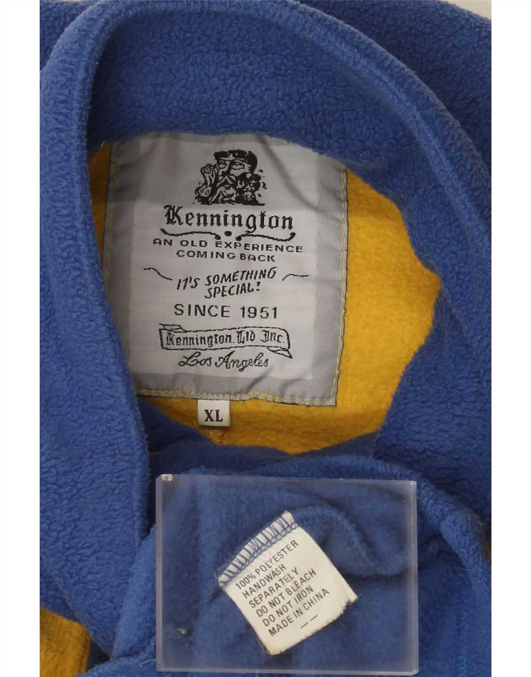 KENNINGTON Herren-Fleecepullover mit Reißverschluss am Hals, XL, blaues Farbblock-Polyester