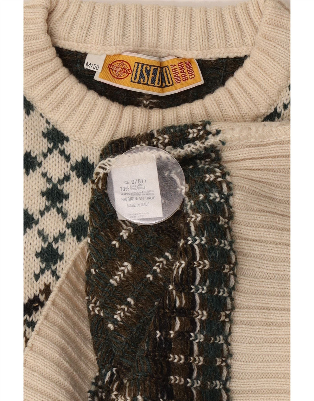 Vintage Herren Pullover mit Rundhalsausschnitt IT 50 Mittelweiße Fair-Isle-Wolle