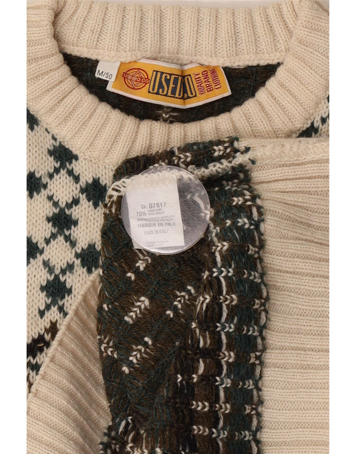 Vintage Herren Pullover mit Rundhalsausschnitt IT 50 Mittelweiße Fair-Isle-Wolle