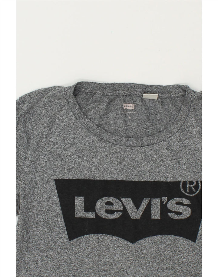 LEVI'S Womens Graphic T-Shirt Top UK 12 Medium Grey Flecked Cotton Vintage Levi's and Second-Hand Levi's from Messina Hembry 