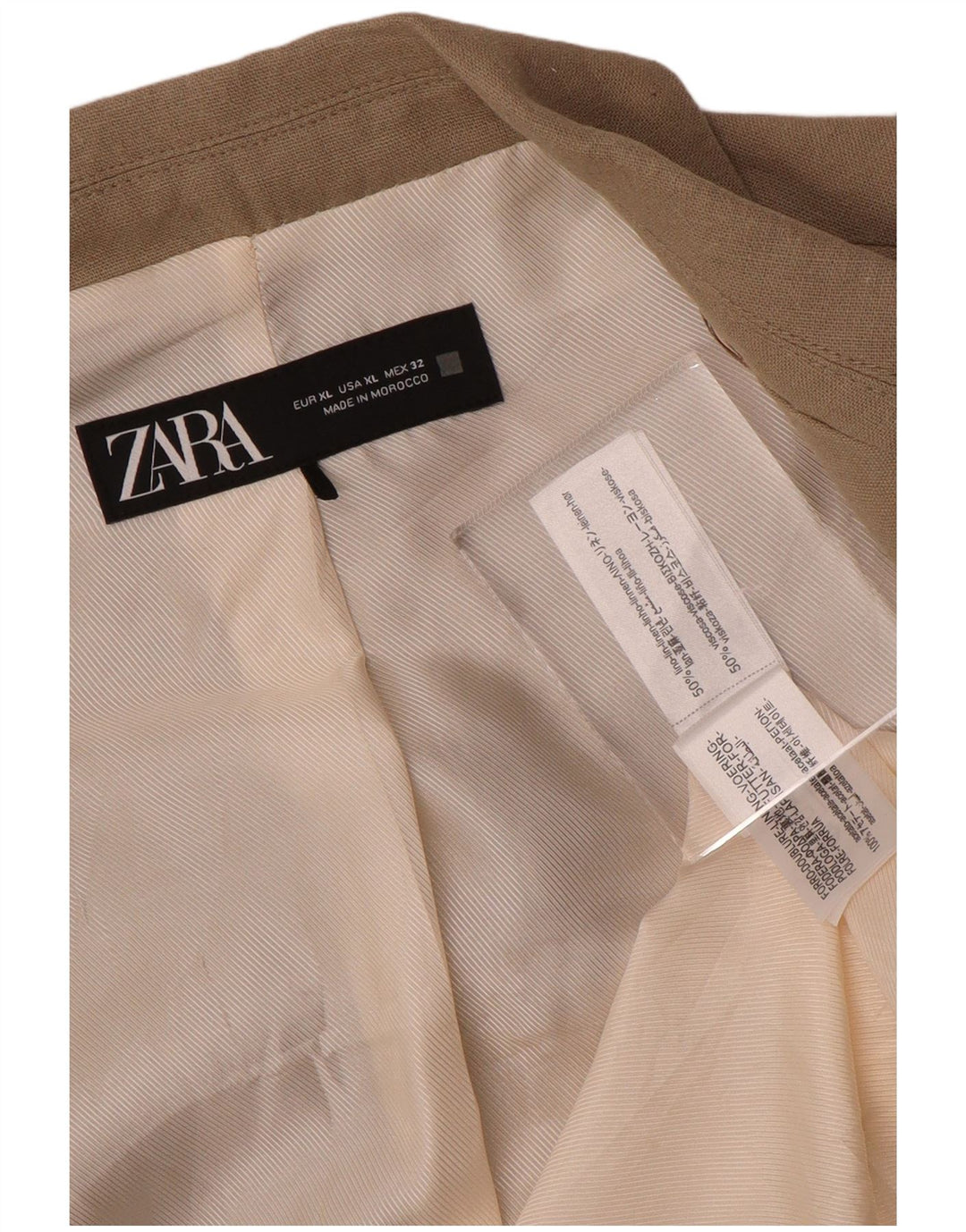 Zara Damen offene Blazerjacke UK 18 XL Beige Leinen
