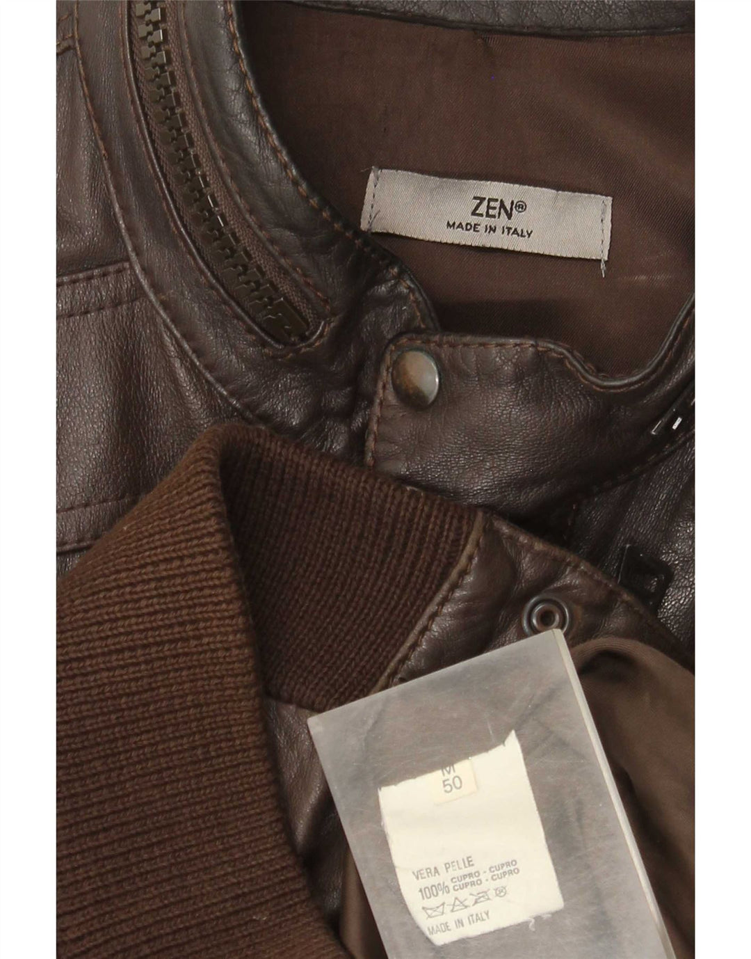 Zen Herren Bomber-Lederjacke, Größe 50, mittelbraunes Leder