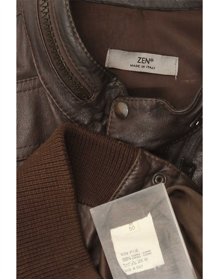 Zen Herren Bomber-Lederjacke, Größe 50, mittelbraunes Leder