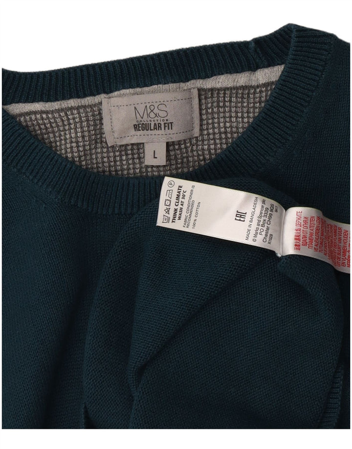 Marks & Spencer Herren-Pullover mit Rundhalsausschnitt, reguläre Passform, groß, aus blauer Baumwolle