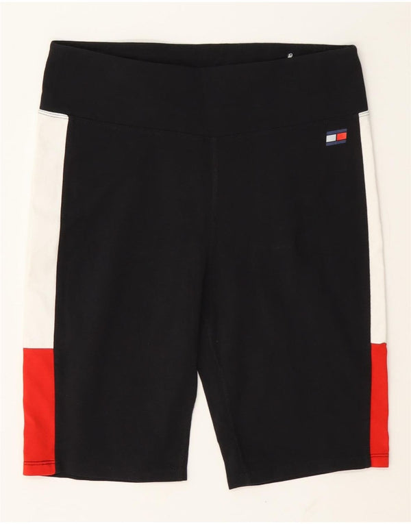 Tommy Hilfiger Damen-Sportshorts UK 12 Mittelschwarze Colourblock-Baumwolle