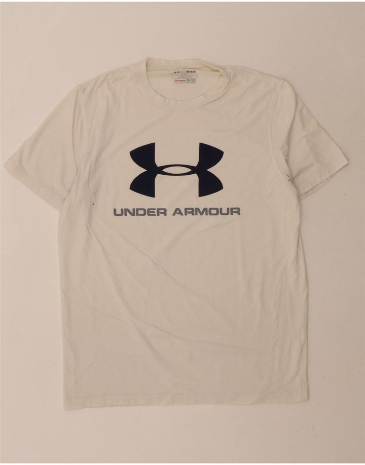 UNDER ARMOUR Mens Heat Gear Graphic T-Shirt Top Medium White Vintage Under Armour and Second-Hand Under Armour from Messina Hembry 