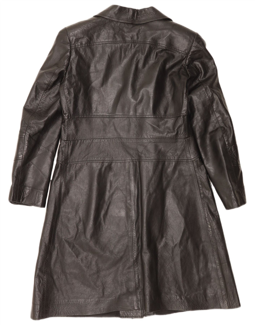 VINTAGE Damen Ledermantel UK 14 Medium Schwarz