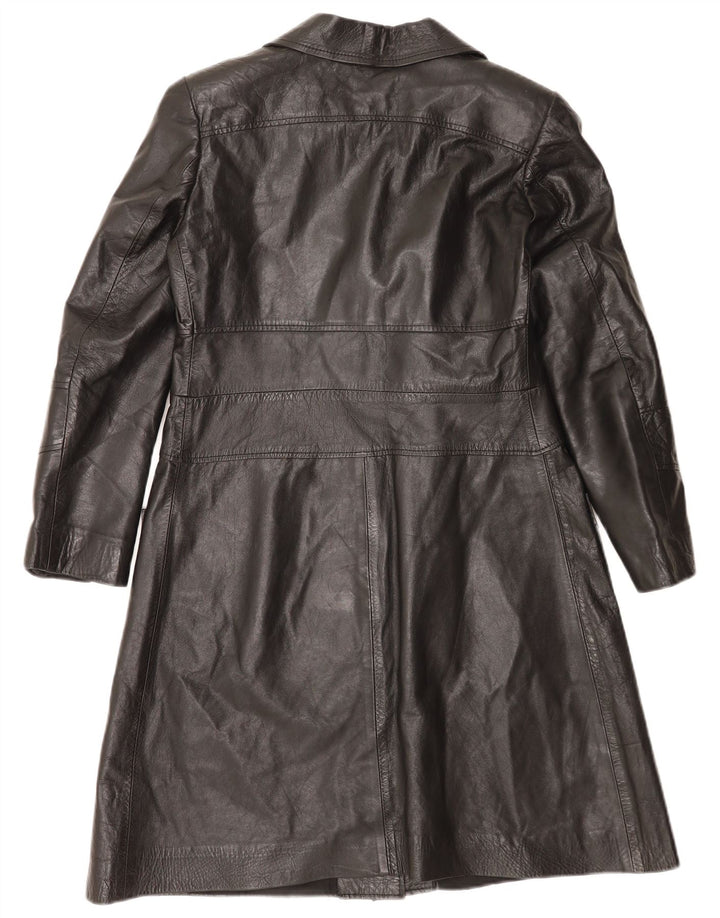 VINTAGE Damen Ledermantel UK 14 Medium Schwarz