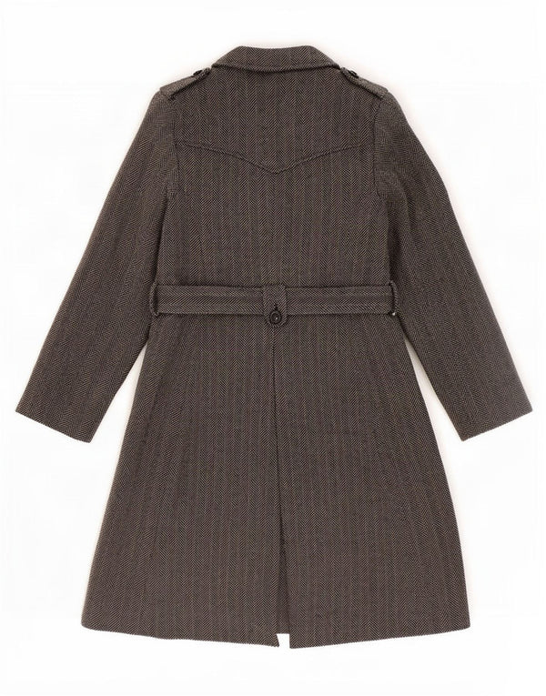 Marks & Spencer Womens Autograph Overcoat UK 8 Small Graue Wolle mit Fischgrätenmuster