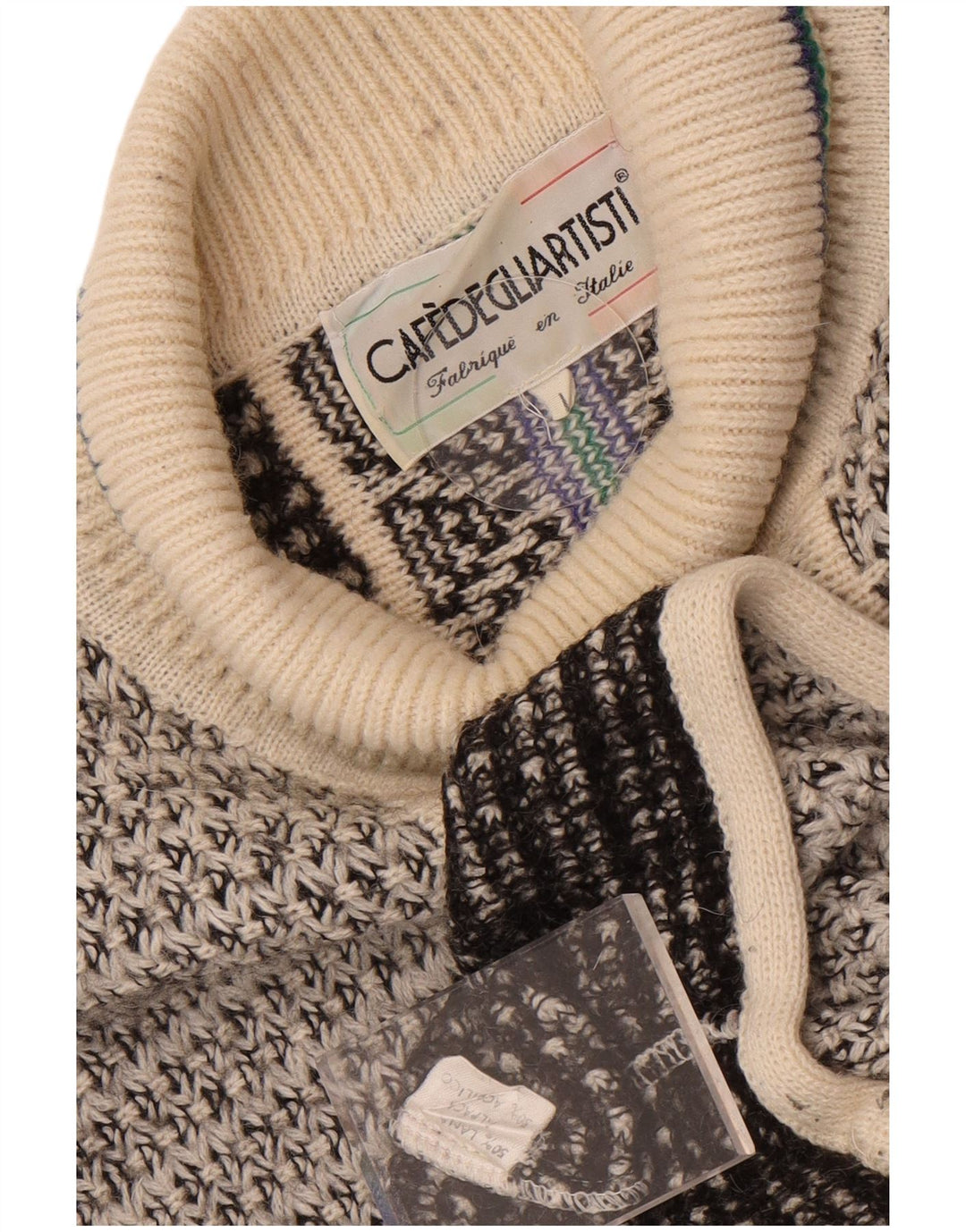 Vintage Herren Rollkragenpullover, große graue geometrische Wolle