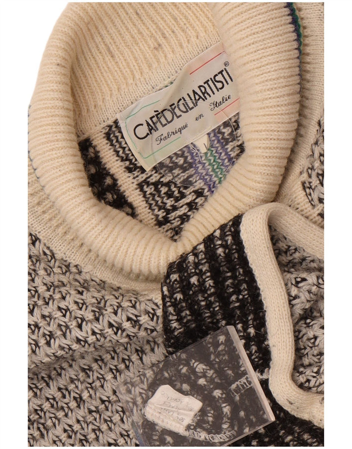 Vintage Herren Rollkragenpullover, große graue geometrische Wolle