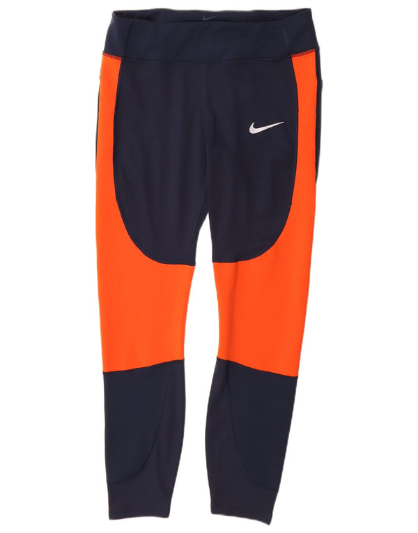Nike Damen Leggings UK 14 Large Marineblau Colourblock Polyester