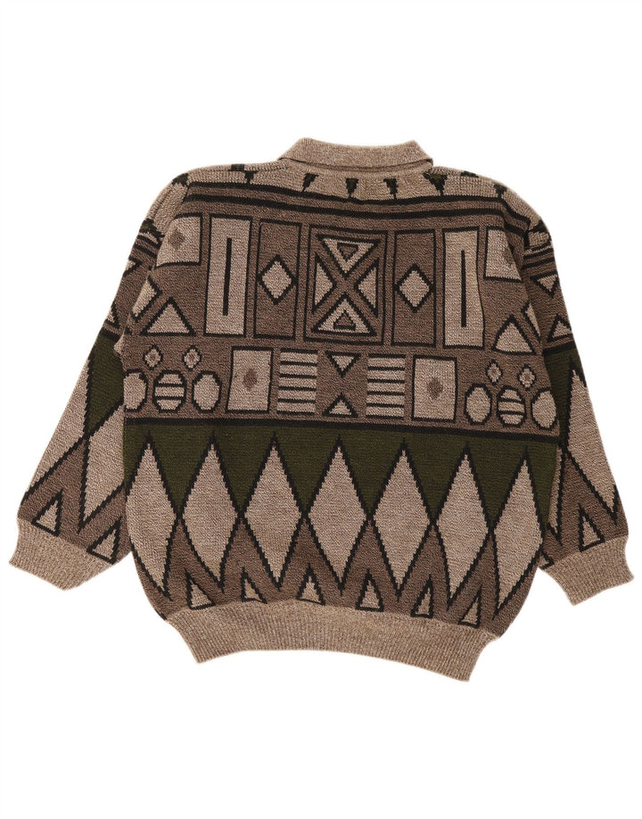 Vintage Herren Rollkragenpullover Pullover mittelbraun geometrisch