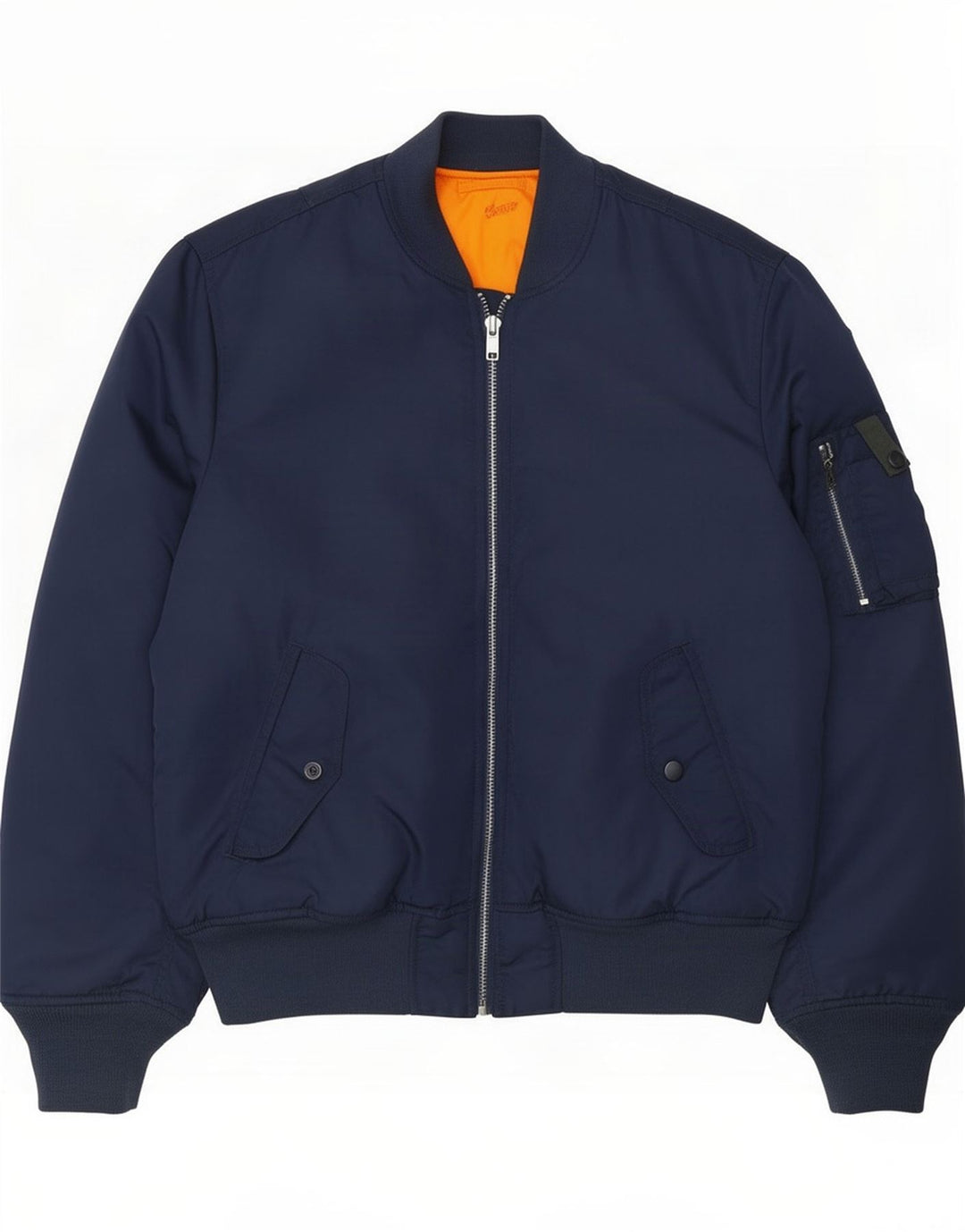 Pull & Bear Herren-Bomberjacke, UK 38, mittleres Marineblau, Farbblock