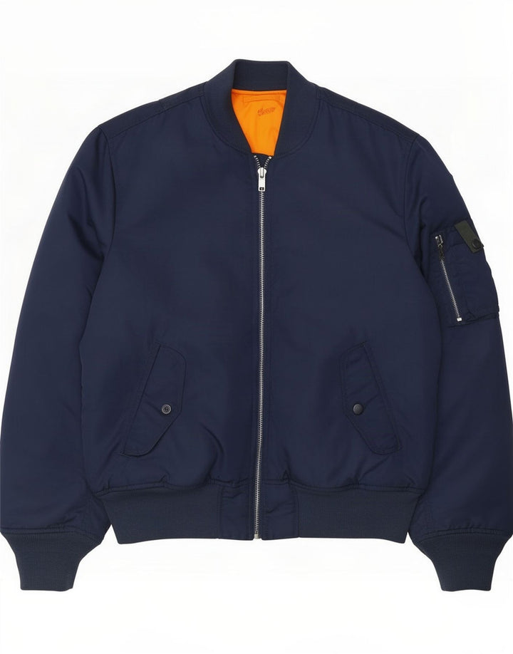 Pull & Bear Herren-Bomberjacke, UK 38, mittleres Marineblau, Farbblock