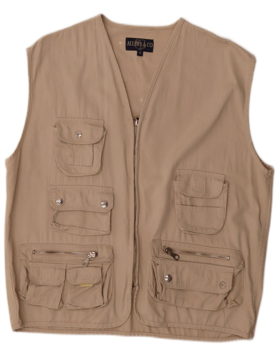 Vintage Herren Utility Gilet UK 38 Mittelbeige Baumwolle
