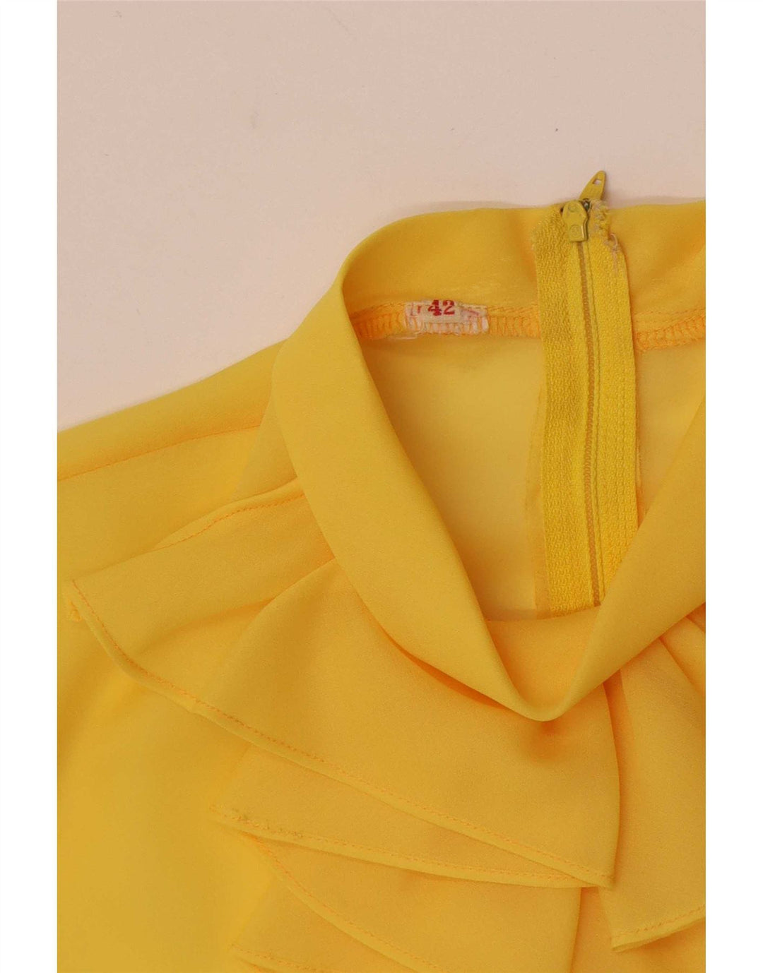 Vintage Damen Langarm-Rüschen vorne durchsichtiges Top IT 42 Mittelgelb