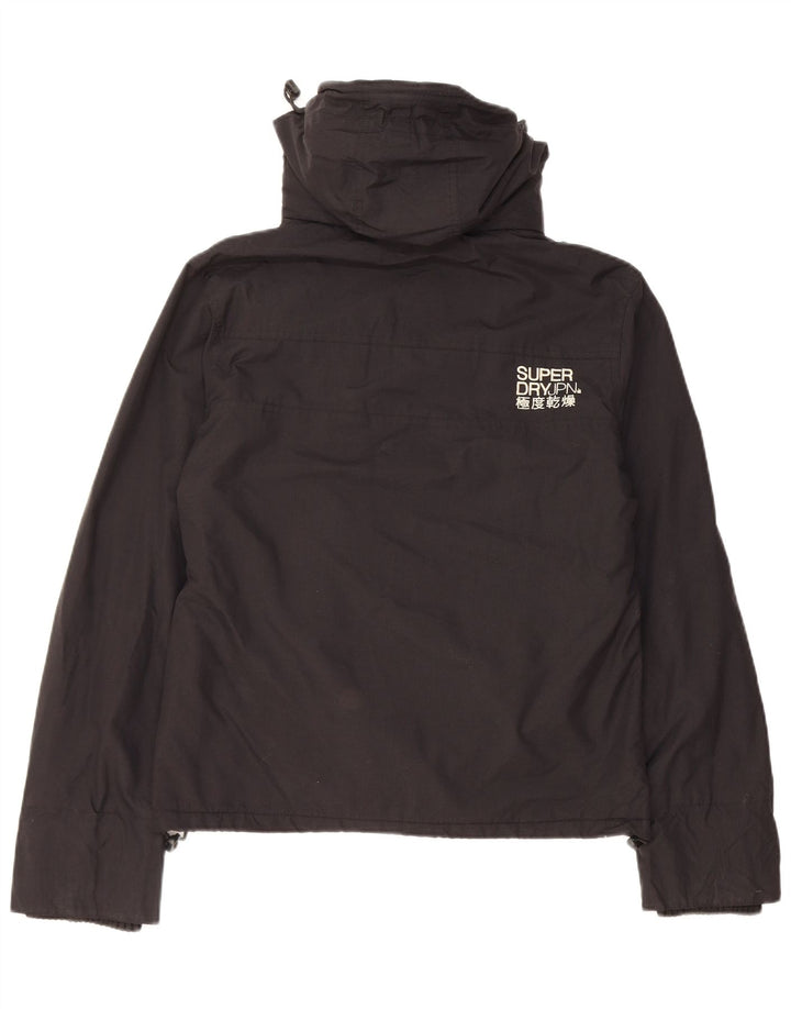 Superdry Damen-Windbreakerjacke mit Kapuze, UK 16, Größe L, schwarzes Nylon