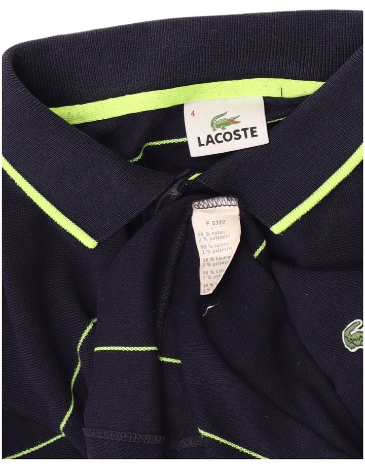 LACOSTE Herren-Langarm-Poloshirt, Größe 4, mittelgroß, marineblau, gestreift, Baumwolle
