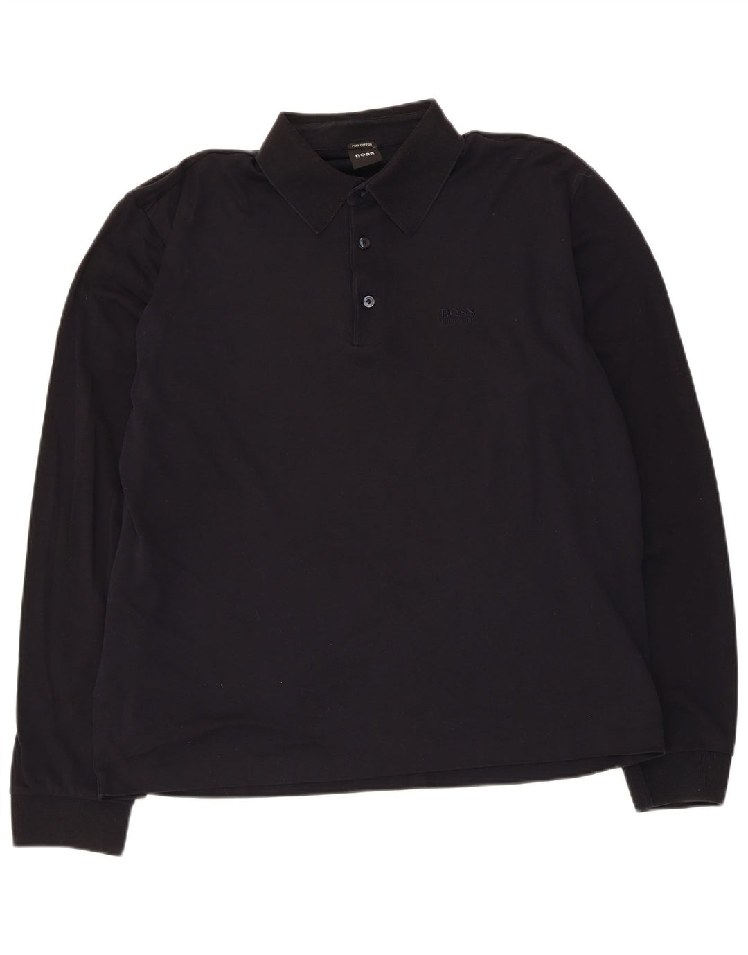 Hugo Boss Herren-Langarm-Poloshirt aus mittelschwarzer Baumwolle