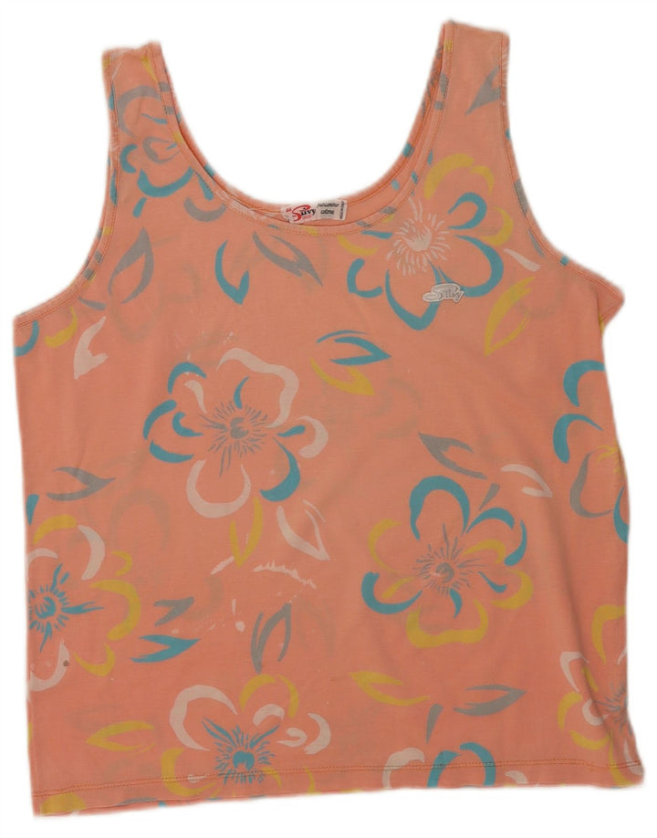 Silvy Damen-Trägershirt, IT 44, mittelrosa, geblümte Baumwolle