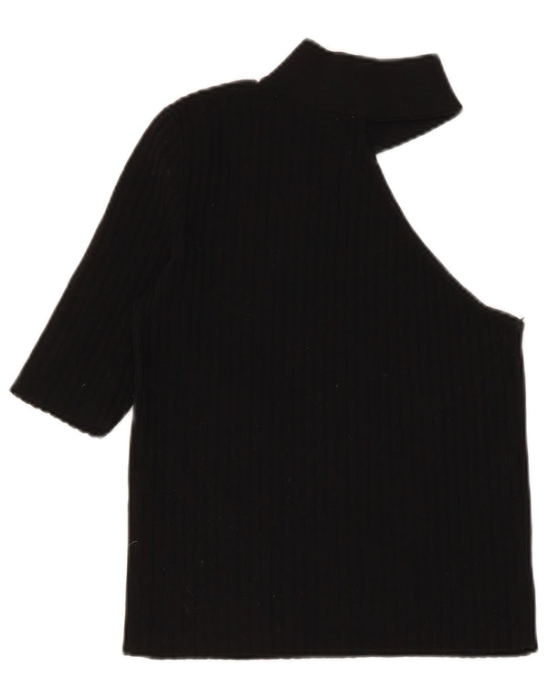 Zara Damen Crop One Shoulder Top UK 8 Small Schwarzes Nylon