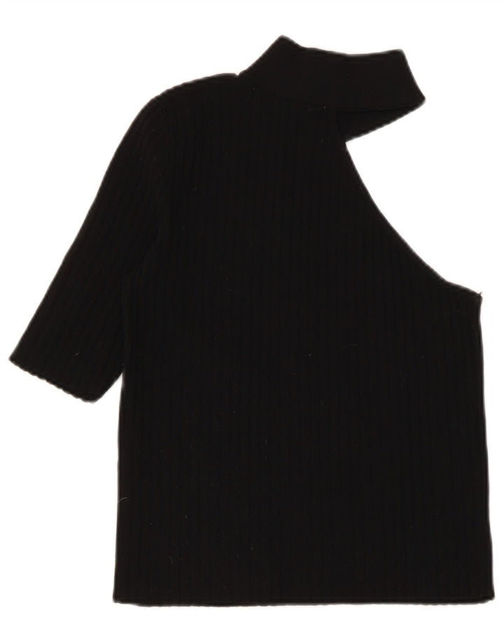 Zara Damen Crop One Shoulder Top UK 8 Small Schwarzes Nylon