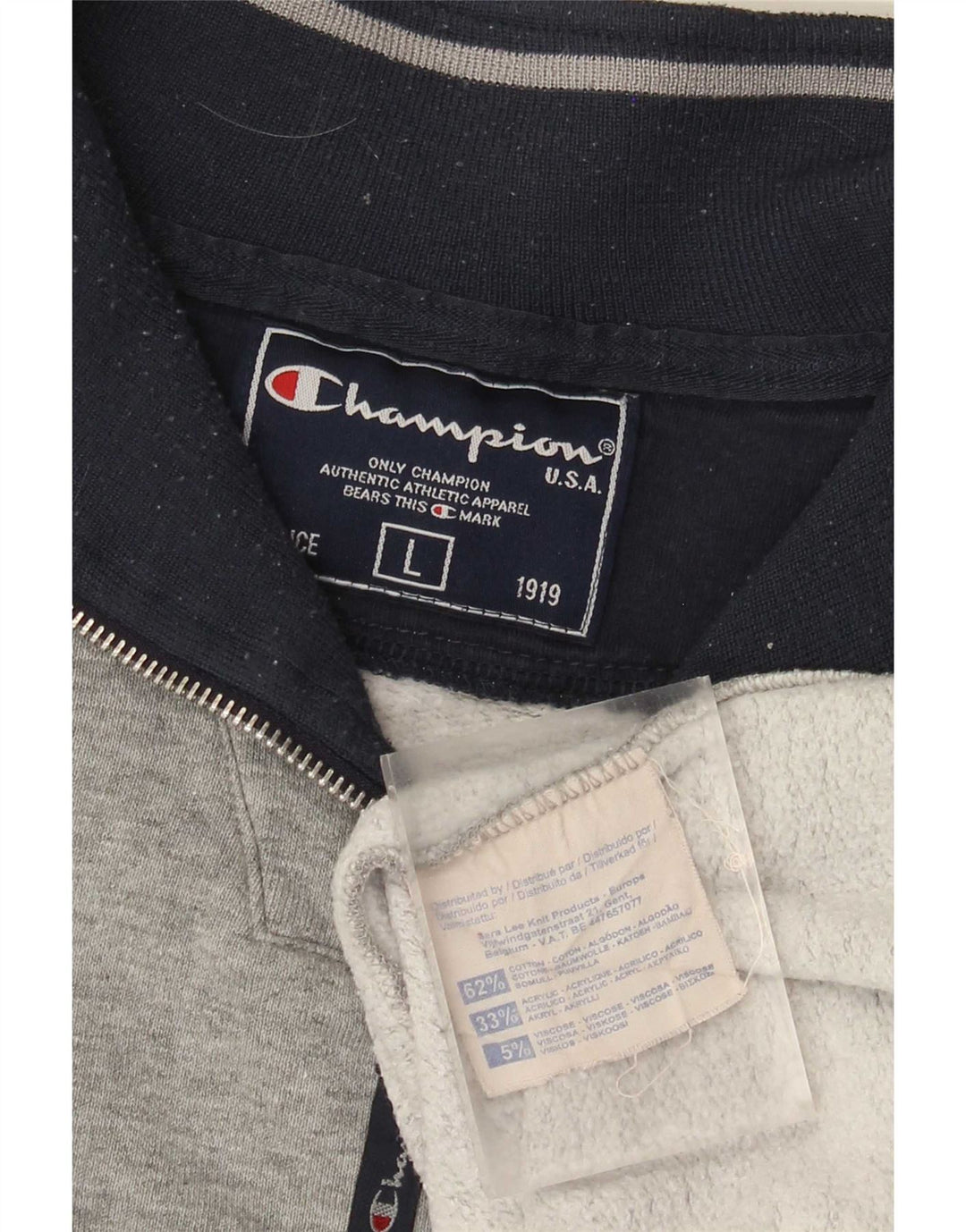 CHAMPION Herren-Sweatshirt mit Reißverschluss am Hals, groß, aus grauer Baumwolle