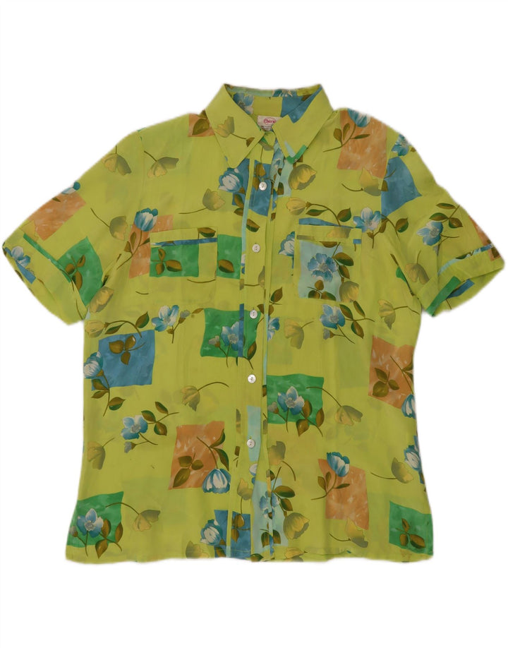 CHERIE Damen durchsichtige Kurzarm-Hemdbluse IT 48 XL Grün geblümt