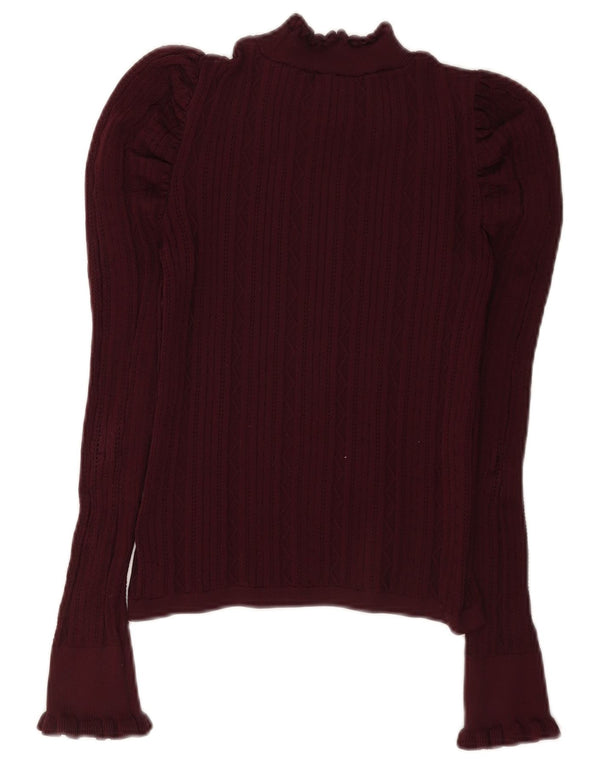 Zara Damen Langarm-Blusenoberteil UK 12 Medium Burgund