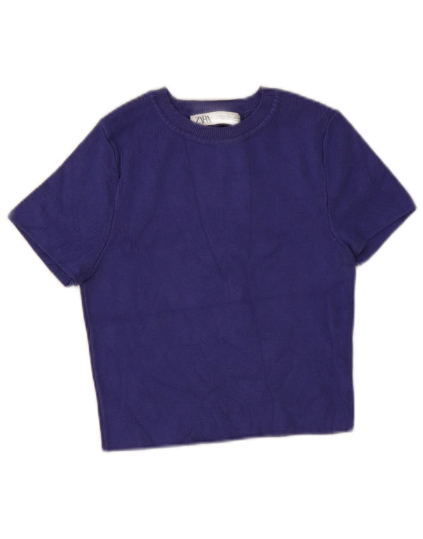 Kurzärmliger Pullover mit U-Boot-Ausschnitt von Zara für Damen, Gr. 12, Mittelviolett