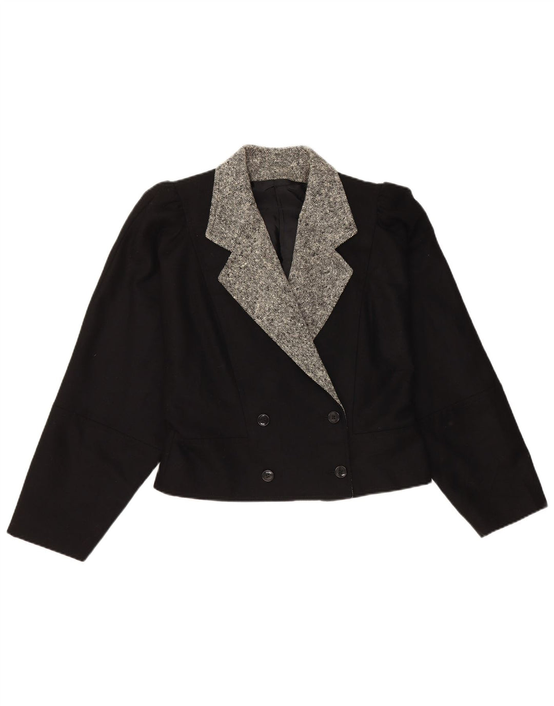 Vintage Damen Crop Blazer Jacke IT 44 Medium Black Colourblock
