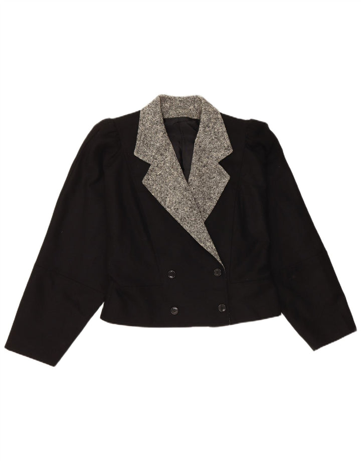 Vintage Damen Crop Blazer Jacke IT 44 Medium Black Colourblock