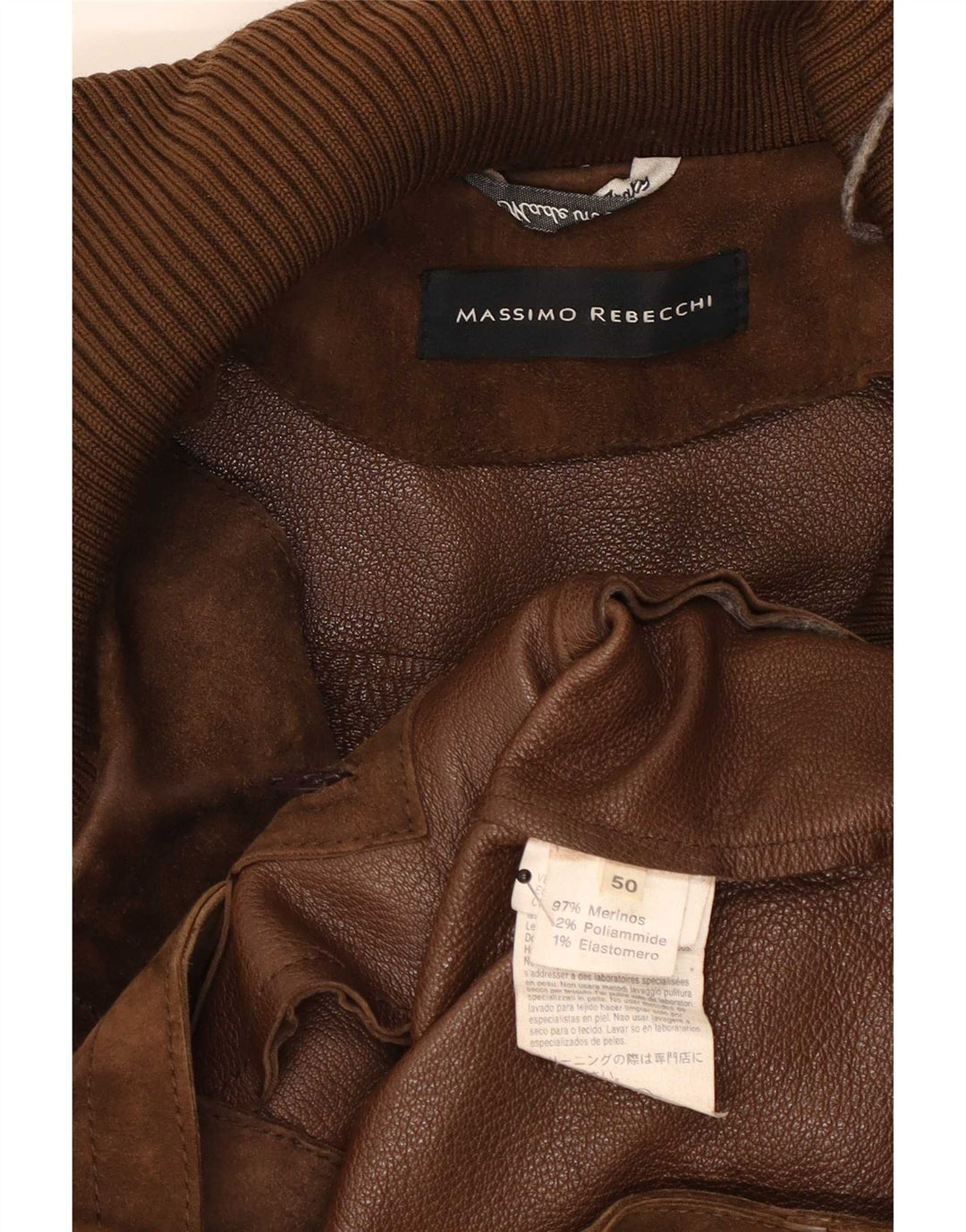Massimo Rebecchi Herren-Bomberjacke aus Wildleder, IT 50, großes braunes Leder