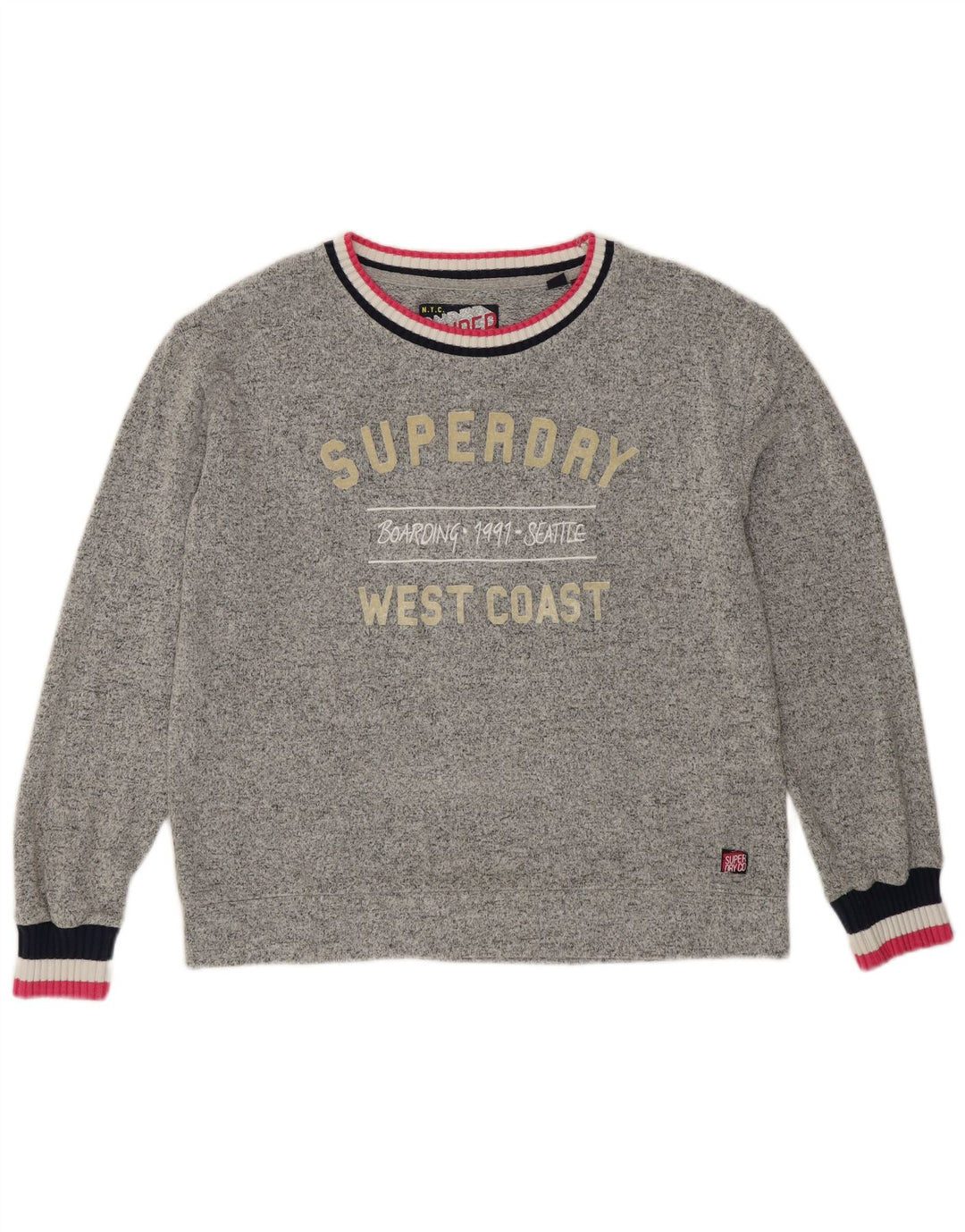 SUPERDRY Grafik-Sweatshirtpullover für Damen UK 12 Mittelgraue Viskose