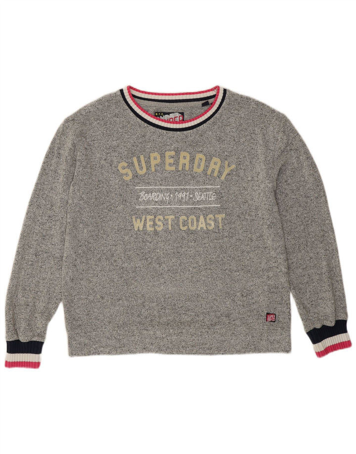 SUPERDRY Grafik-Sweatshirtpullover für Damen UK 12 Mittelgraue Viskose