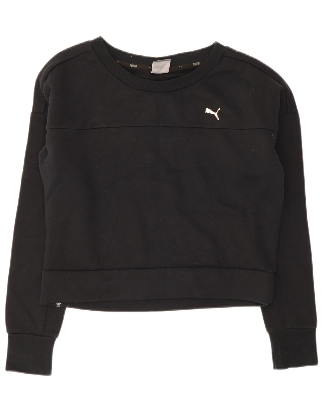 Puma Damen Crop Sweatshirt Pullover UK 12 Medium Schwarz Baumwolle
