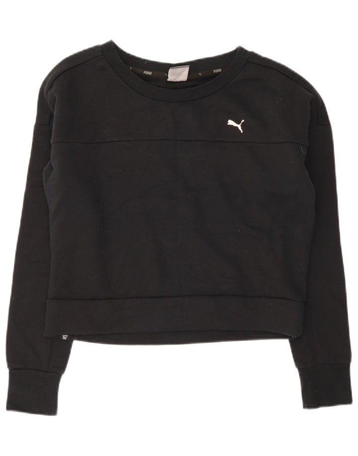 Puma Damen Crop Sweatshirt Pullover UK 12 Medium Schwarz Baumwolle