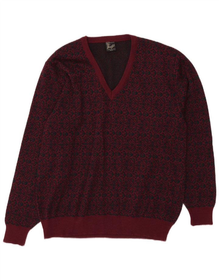 Mapier Herren-Pullover mit V-Ausschnitt, mittelgroße Burgunder-Fair-Isle-Wolle
