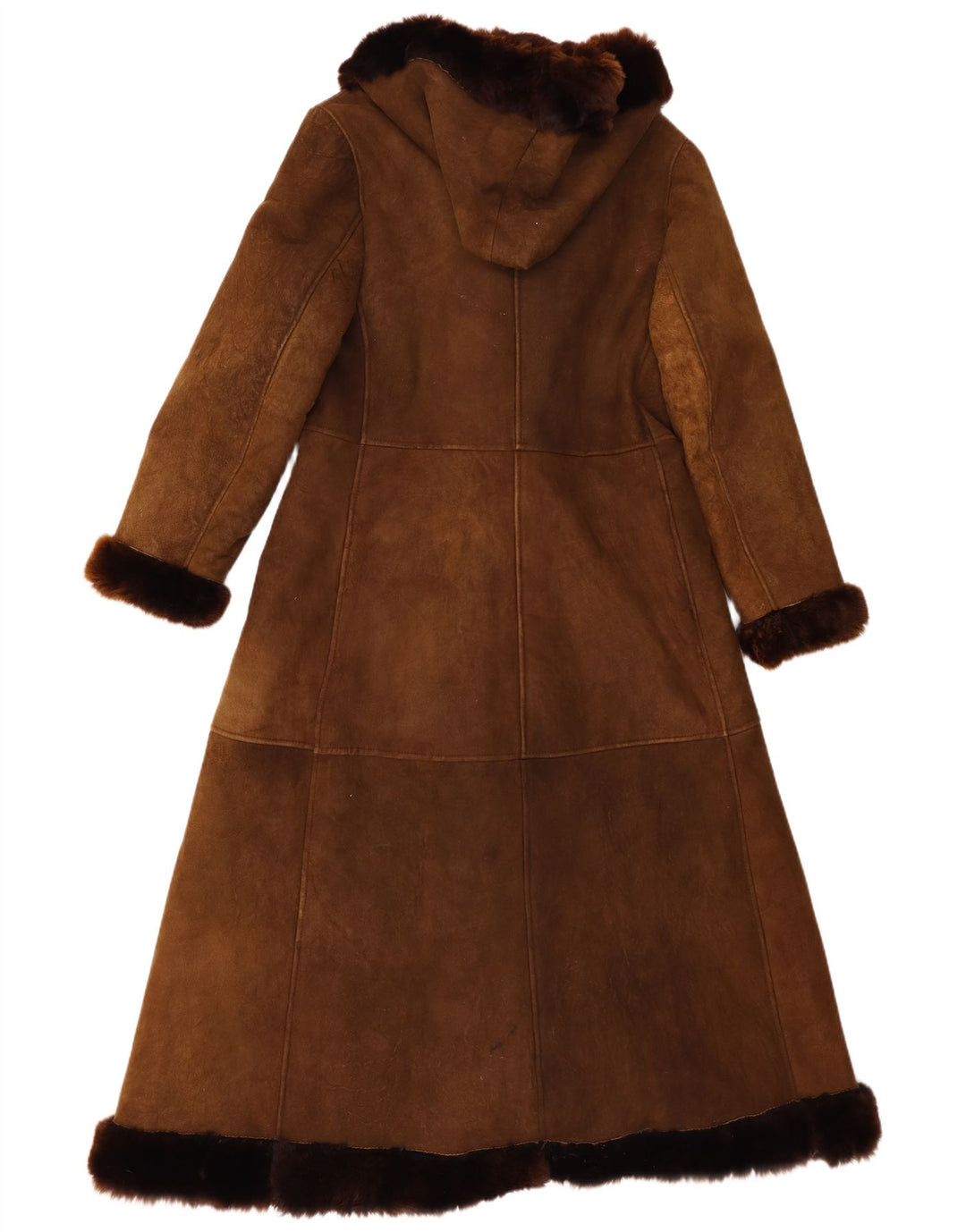 Vintage Damen Kapuzen-Shearling-Mantel UK 8 Small Brown